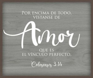 Placa sobremesa Amor (Colosenses 3:14). MDF