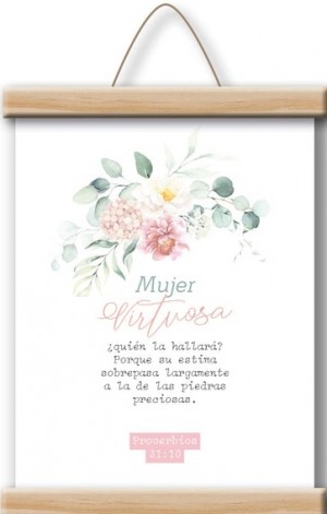 Cuadro enrollable Mujer virtuosa (Proverbios 31:10). Tela