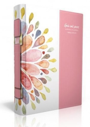 Funda para Biblia Guía mis pasos (Salmo 119:113). 2 tonos. Blanco floral/rosa - L