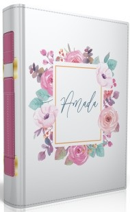 Funda para Biblia Amada. 2 tonos. Blanco floral/rosa - L