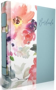 Funda para Biblia Bendecida. 2 tonos. Blanco floral/turquesa - L