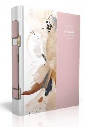 Funda para Biblia Te haré entende (Salmo 32:8). 2 tonos. Blanco floral/rosa - L