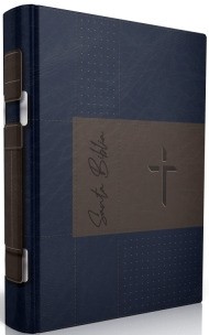 Funda para Biblia Cruz. 2 tonos. Azul/marrón - L