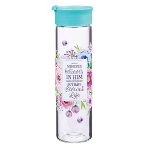 Botella Juan 3:16. Cristal. Turquesa floral (inglés)