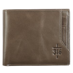Billetera Juan 3:16. Piel genuina. Marrón (inglés)
