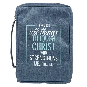 Funda para Biblia Filipenses 4:13. Lona. Azul - XL