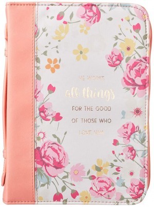 Funda para Biblia Romanos 8:28. 2 tonos. Coral floral - L