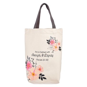 Bolsa Proverbios 31:25. Lona. Beige floral