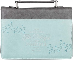Funda para Biblia Mateo 19:26. 2 tonos. Azul/marrón - XL