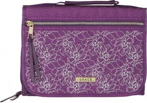 Funda para Biblia Grace. Organizador desplegable. Poliester. Morado floral - L (inglés)