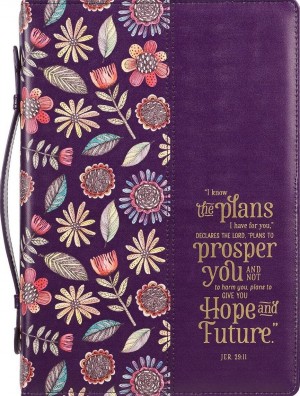 Funda para Biblia Jeremías 29:11. 2 tonos. Violeta floral - L (inglés)