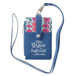 Portaidentificador His Grace is su?cient for me. 2 tonos. Azul/turquesa floral (inglés)