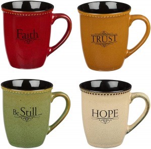 Juego de tazas Faith, Hope, Trust & Be Still (pack de 4) (inglés)