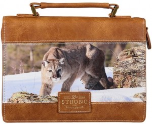 Funda para Biblia Be strong and courageous (Josué 1:9). 2 tonos. Marrón (inglés) - XL