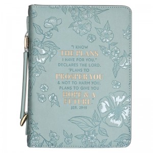 Funda para Biblia Jeremías 29:11. 2 tonos. Turquesa floral - XL (inglés)