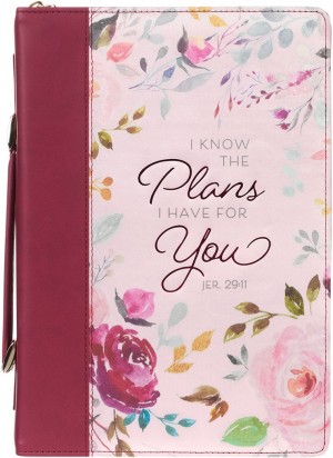 Funda para Biblia Jeremías 29:11. 2 tonos. Ciruela oscuro floral - XL (inglés)