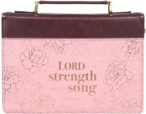 Funda para Biblia Salmo 118:14. 2 tonos. Rosa/chocolate - L (inglés)