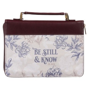 Funda para Biblia Be still & know (Salmo 46:10). 2 tonos. Rojizo/crema floral - XL (inglés)