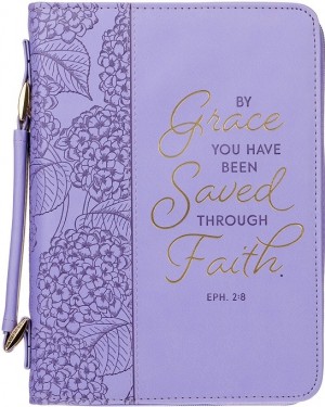 Funda para Biblia Efesios 2:8. 2 tonos. Lila floral - XL (inglés)