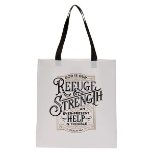 Bolsa Refuge & strength (Salmo 46:1). Polipropileno. Negro/blanco (inglés)