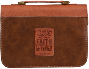 Funda para Biblia Stand firm in the faith (1 Corintios 16:13). 2 tonos. Marrón (inglés) - XL