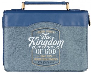 Funda para Biblia Seek first the Kingdom of God. 2 tonos. Azul profundo/gris (inglés) - XL