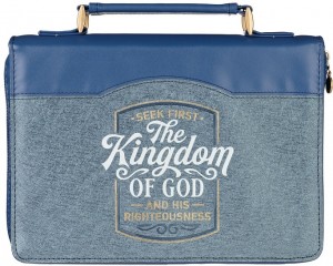Funda para Biblia Seek first the Kingdom of God. 2 tonos. Azul profundo/gris (inglés) - L