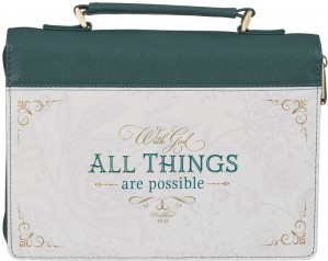 Funda para Biblia With God all things (Mateo 19:26). 2 tonos. Verde azulado/blanco floral (inglés) - XL