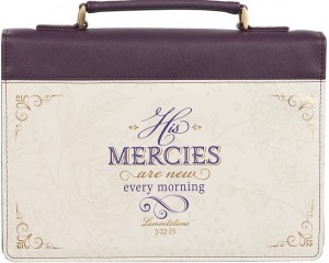 Funda para Biblia His mercies are new (Lamentaciones 3:22-23). 2 tonos. Morado/blanco floral (inglés) - XL