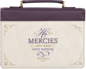 Funda para Biblia His mercies are new (Lamentaciones 3:22-23). 2 tonos. Morado/blanco floral (inglés) - XL