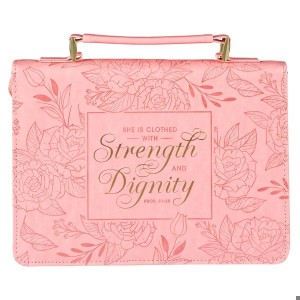 Funda para Biblia Strength and dignity (Proverbios 31:25). 2 tonos. Rosa - L (inglés)