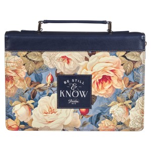 Funda para Biblia Be still & know (Salmo 46:10). 2 tonos. Azul floral - XXL (inglés)