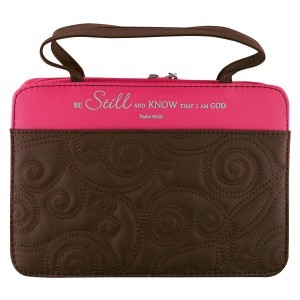Funda para Biblia Salmo 46:10. Microfibra. Marrón y rosa - L