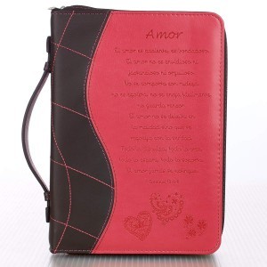 Funda para Biblia 1 Corintios 13:4-8. 2 tonos. Rosa/marrón - XL