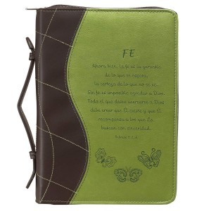 Funda para Biblia Hebreos 11:1,6. 2 tonos. Verde/marrón - L