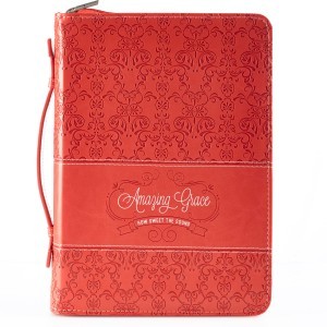 Funda para Biblia Amazing Grace. Imitación piel. Coral - XL