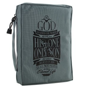 Funda para Biblia Juan 3:16. Lona. Gris - L