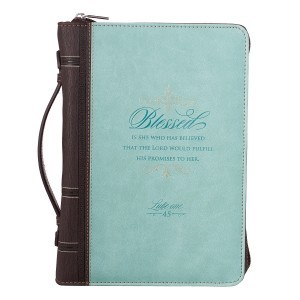 Funda para Biblia Lucas 1:45. 2 tonos. Marrón y azul - XL