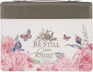 Funda para Biblia Salmo 46:10. 2 tonos. Gris floral - XL (inglés)