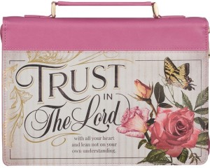 Funda para Biblia Trust in the Lord (Proverbios 3:5). 2 tonos. Rosa/crema floral (inglés) - L
