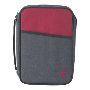 Funda para Biblia Cruz. Poliester. Gris/rojo - XXL