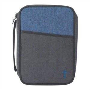 Funda para Biblia Cruz. Poliester. Gris/azul - XXL