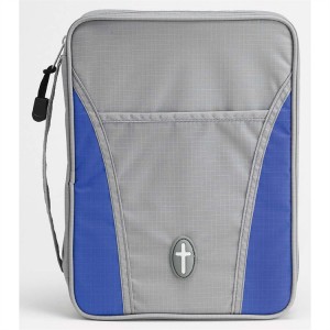 Funda para Biblia Cruz. Nylon. Gris/azul - S