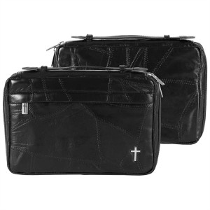 Funda para Biblia Cruz. Piel. Negro - L