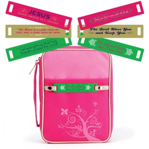 Funda para Biblia textos intercambiables. Poliester. Rosa - S