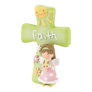 Ángel y cruz Faith. Resina. Verde (inglés)
