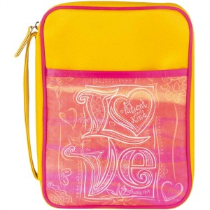 Funda para Biblia Love. Poliester. Rosa/amarillo - S