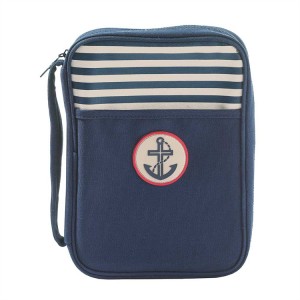 Funda para Biblia Ancla. Lona. Azul/beige - L