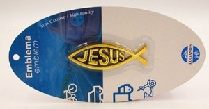 Emblema pez Jesús. Pequeño. Plástico. Dorado