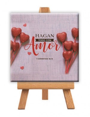 Minilienzo con caballete Amor (1 Corintios 16:14)